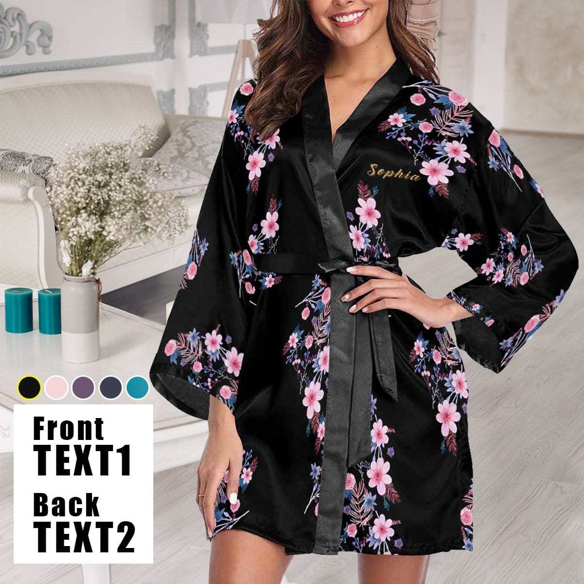 FacePajamas Pajama Custom Text Small Flowers Beauty Women's Summer Short Sleepwear Personalized Pajamas Kimono Robe