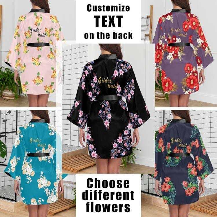 FacePajamas Pajama Custom Text Small Flowers Beauty Women's Summer Short Sleepwear Personalized Pajamas Kimono Robe