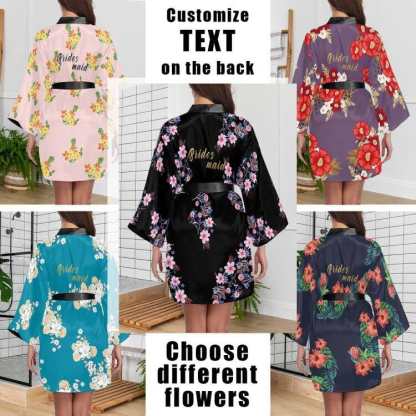 FacePajamas Pajama Custom Text Small Flowers Beauty Women's Summer Short Sleepwear Personalized Pajamas Kimono Robe