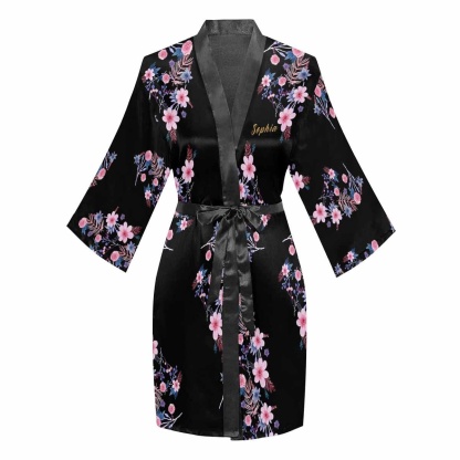 FacePajamas Pajama Custom Text Small Flowers Beauty Women's Summer Short Sleepwear Personalized Pajamas Kimono Robe