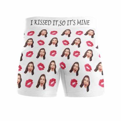 FacePajamas Men Underwear Custom Waistband Boxer Briefs I Kissed It Girlfriend Personalized Face Design Underwear for Men Valentine's Day Gift
