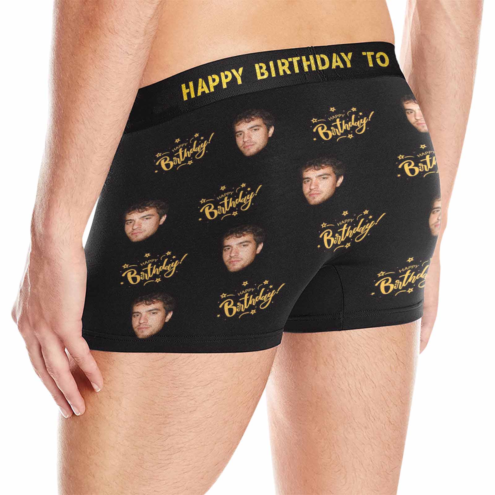 FacePajamas Men Underwear Custom Waistband Boxer Briefs Men's Personalized Happy Birthday Underwear with Custom Text