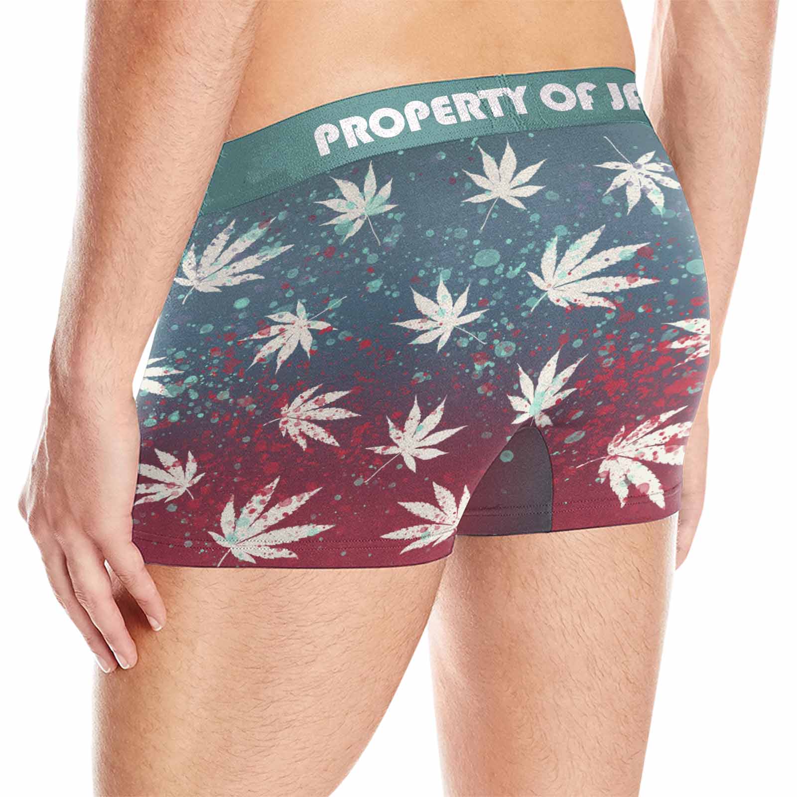 FacePajamas Men Underwear Custom Waistband Boxer Briefs Men's Personalized Maple Leaf Pattern Underwear with Custom Text