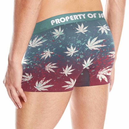 FacePajamas Men Underwear Custom Waistband Boxer Briefs Men's Personalized Maple Leaf Pattern Underwear with Custom Text