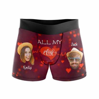 FacePajamas Men Underwear Custom Waistband Boxer Briefs Men's Personalized Name&Face All My Love Underwear