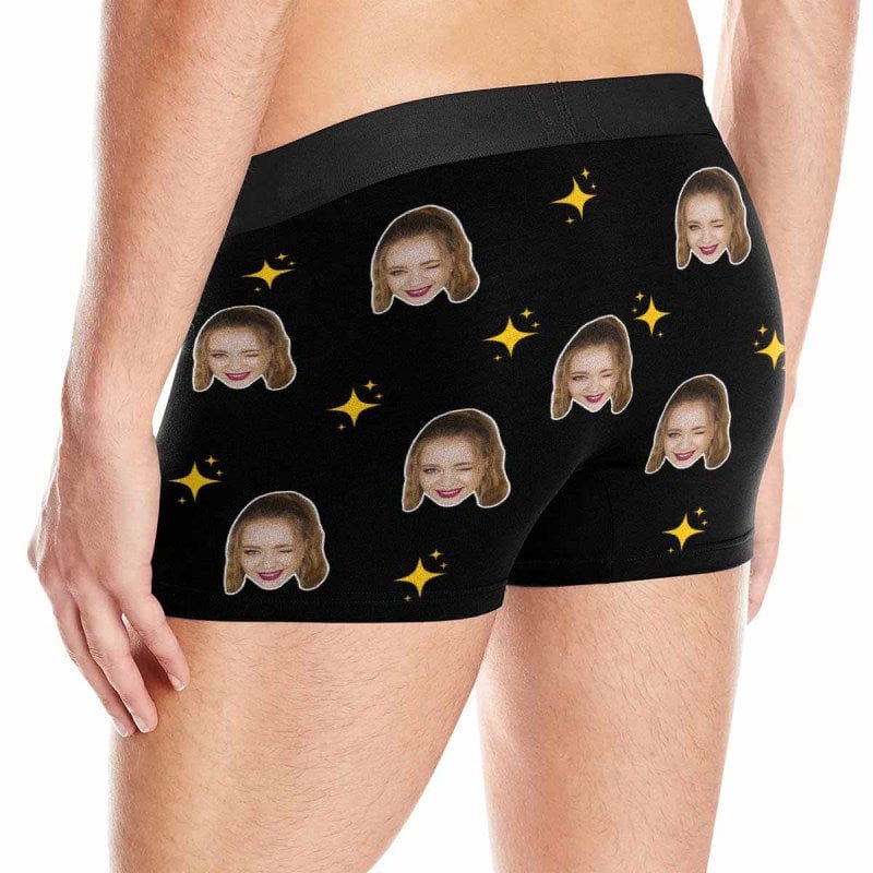 FacePajamas Men Underwear Custom Waistband Boxer Briefs Men's Personalized Star Underwear with Custom Text