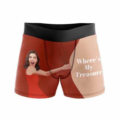 FacePajamas Men Underwear Custom Waistband Boxer Briefs Men's Personalized Where's My Treasure Underwear with Custom Text