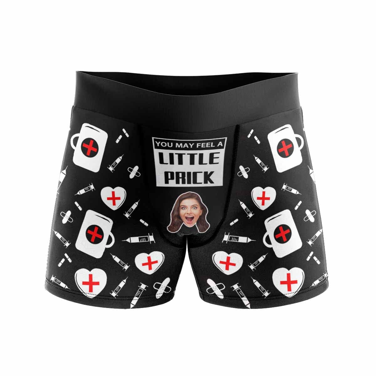 FacePajamas Men Underwear Custom Waistband Boxer Briefs Men's Personalized You May Feel A Little Prick Underwear with Custom Text