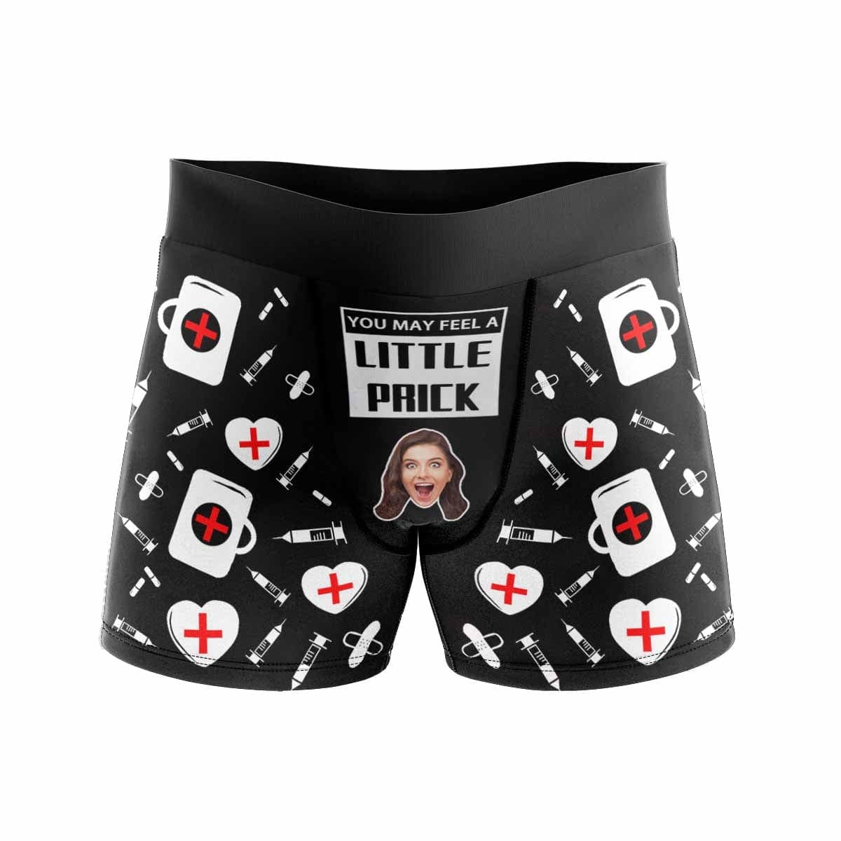 FacePajamas Men Underwear Custom Waistband Boxer Briefs Men's Personalized You May Feel A Little Prick Underwear with Custom Text