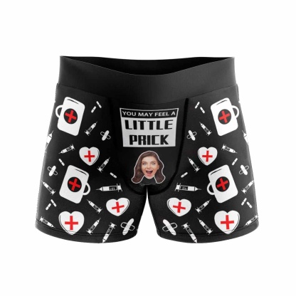 FacePajamas Men Underwear Custom Waistband Boxer Briefs Men's Personalized You May Feel A Little Prick Underwear with Custom Text