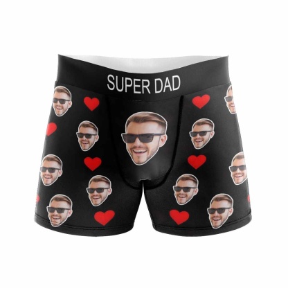 FacePajamas Men Underwear Custom Waistband Boxer Briefs My Super Dad Personalized Face&Text Design Underwear Father's Day Gift for Him