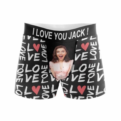 FacePajamas Men Underwear Custom Waistband Boxer Briefs Our Love Story Personalized Photo&Text Design Funny Underwear for Men Gift