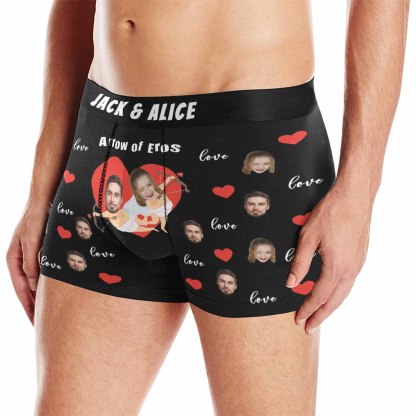 FacePajamas Men Underwear Custom Waistband Boxer Briefs Personalized Arrow of Eros Underwear with Custom Text for Men
