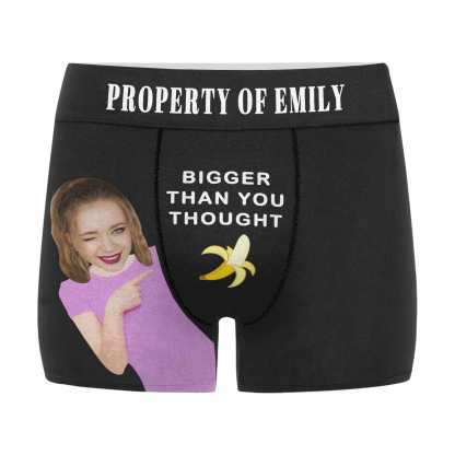 FacePajamas Men Underwear Custom Waistband Boxer Briefs Personalized Bigger Than You Thought Underwear with Custom Text