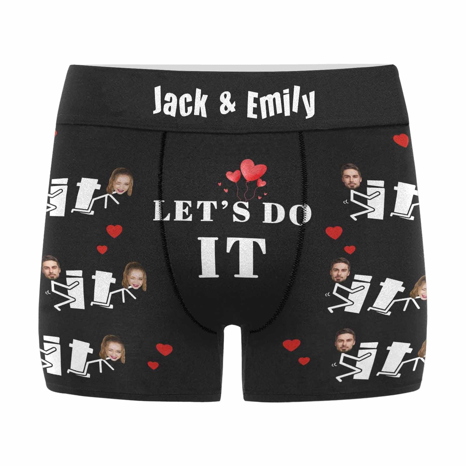 FacePajamas Men Underwear Custom Waistband Boxer Briefs Personalized Let's Do It Underwear with Custom Text&Name for Men
