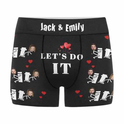 FacePajamas Men Underwear Custom Waistband Boxer Briefs Personalized Let's Do It Underwear with Custom Text&Name for Men