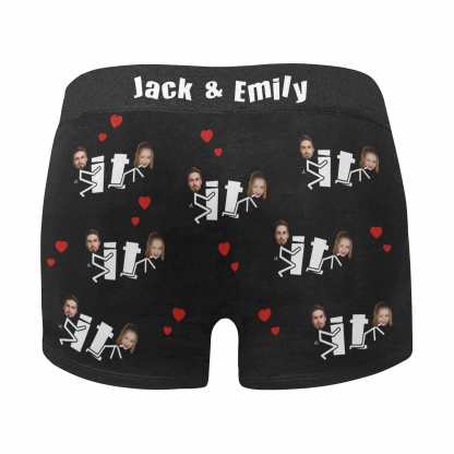 FacePajamas Men Underwear Custom Waistband Boxer Briefs Personalized Let's Do It Underwear with Custom Text&Name for Men
