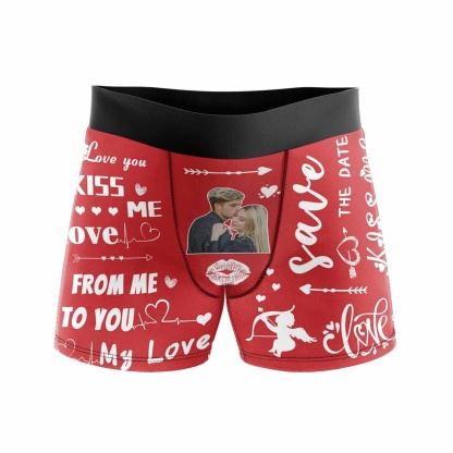 FacePajamas Men Underwear Custom Waistband Boxer Briefs Personalized Love You My Love Kiss Me Men's Underwear with Custom Text