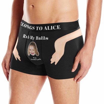 FacePajamas Men Underwear Custom Waistband Boxer Briefs Personalized Rub My Balls Underwear with Custom Text