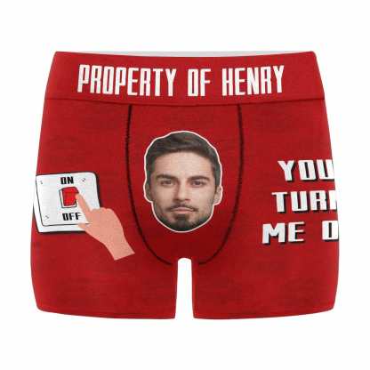 FacePajamas Men Underwear Custom Waistband Boxer Briefs Personalized You Turn Me On Underwear with Custom Name&Text for Men