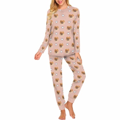FacePajamas Pet Pajama Custom Women's Long Crew Neck Pajama Set Valentine's Day with My Special Sweetheart