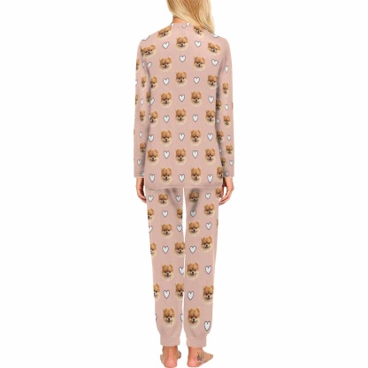 FacePajamas Pet Pajama Custom Women's Long Crew Neck Pajama Set Valentine's Day with My Special Sweetheart