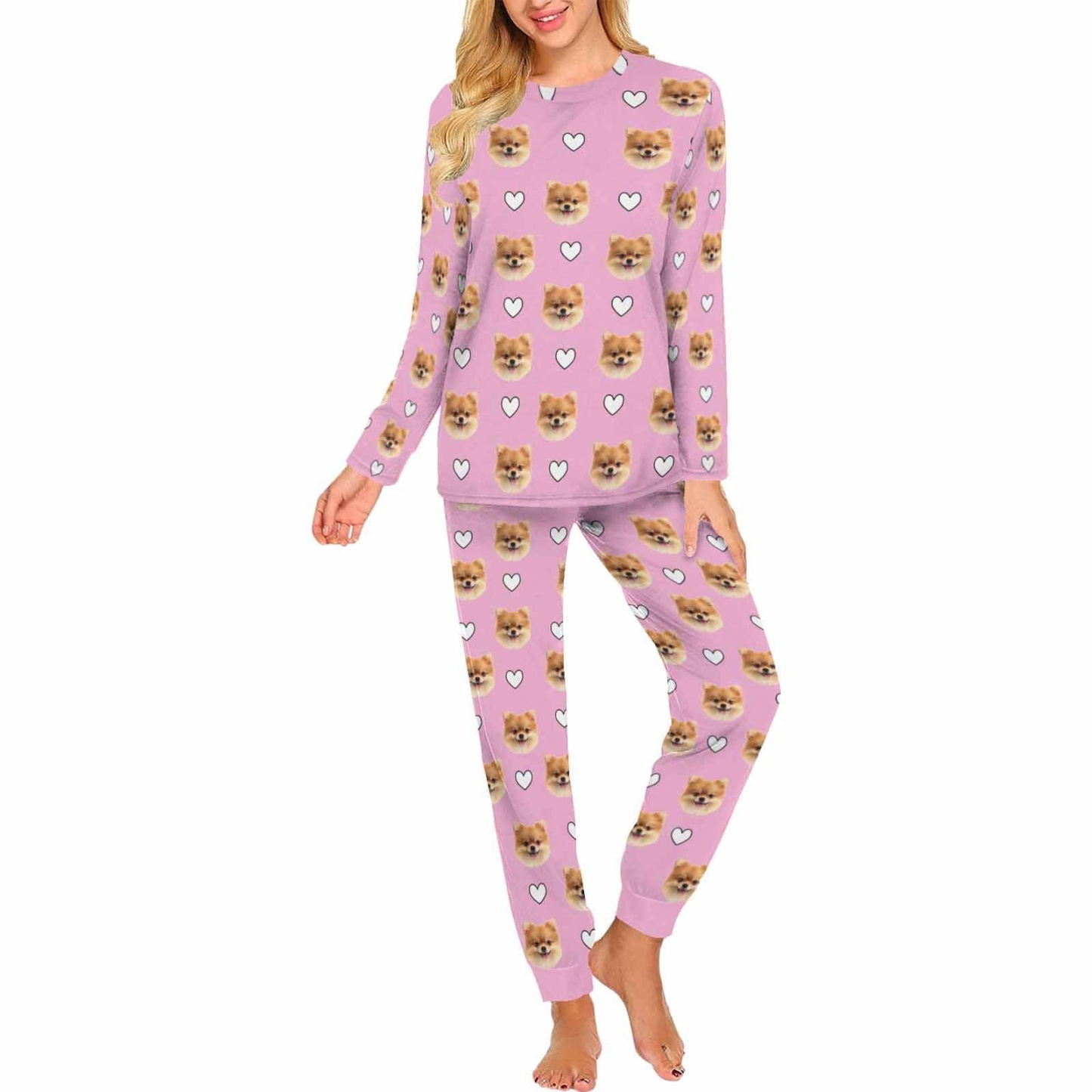 FacePajamas Pet Pajama Custom Women's Long Crew Neck Pajama Set Valentine's Day with My Special Sweetheart