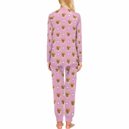FacePajamas Pet Pajama Custom Women's Long Crew Neck Pajama Set Valentine's Day with My Special Sweetheart