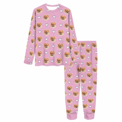 FacePajamas Pet Pajama Custom Women's Long Crew Neck Pajama Set Valentine's Day with My Special Sweetheart