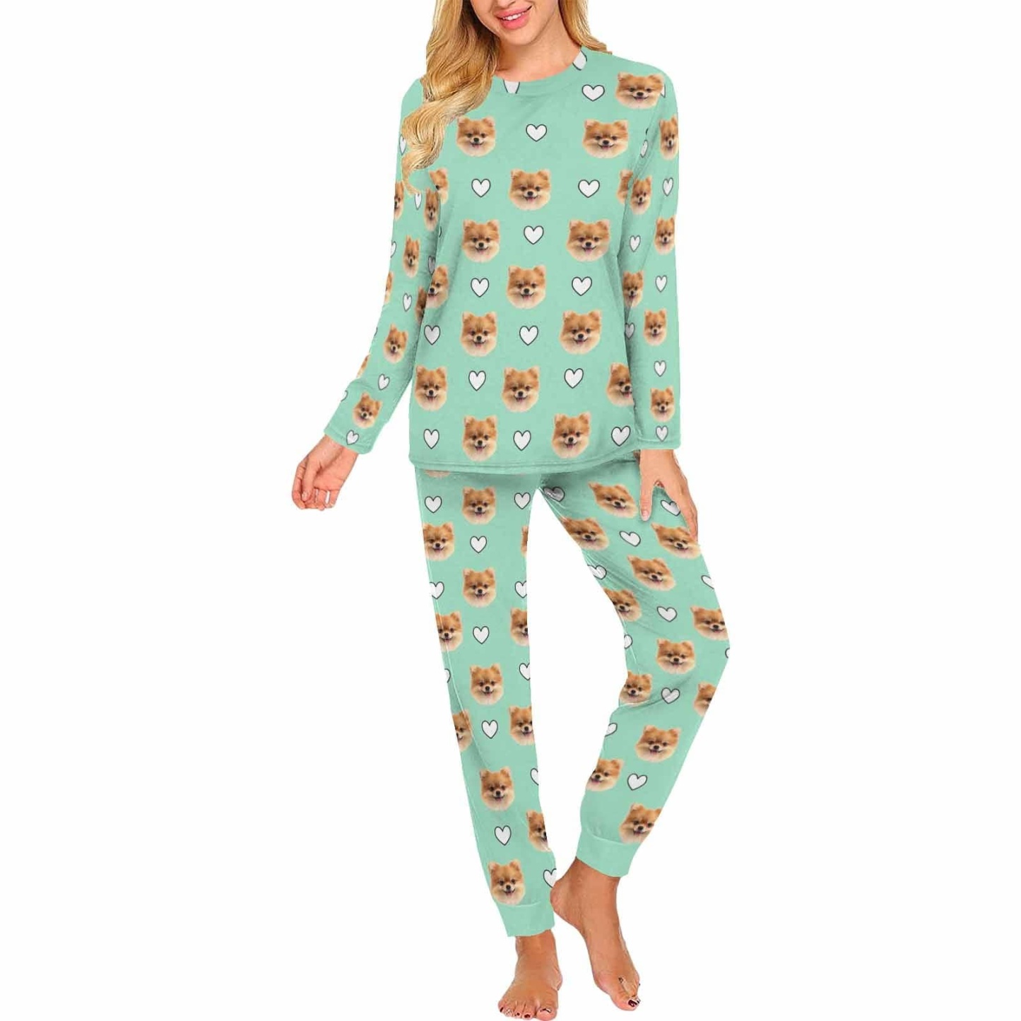 FacePajamas Pet Pajama Custom Women's Long Crew Neck Pajama Set Valentine's Day with My Special Sweetheart