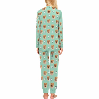 FacePajamas Pet Pajama Custom Women's Long Crew Neck Pajama Set Valentine's Day with My Special Sweetheart