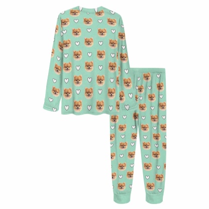 FacePajamas Custom Women's Long Crew Neck Pajama Set Valentine's Day with My Special Sweetheart