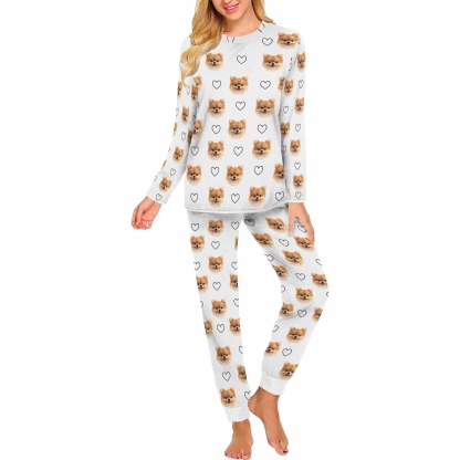 FacePajamas Custom Women's Long Crew Neck Pajama Set Valentine's Day with My Special Sweetheart