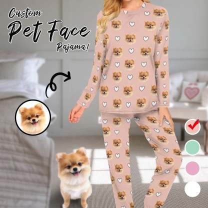 FacePajamas Pet Pajama Custom Women's Long Crew Neck Pajama Set Valentine's Day with My Special Sweetheart