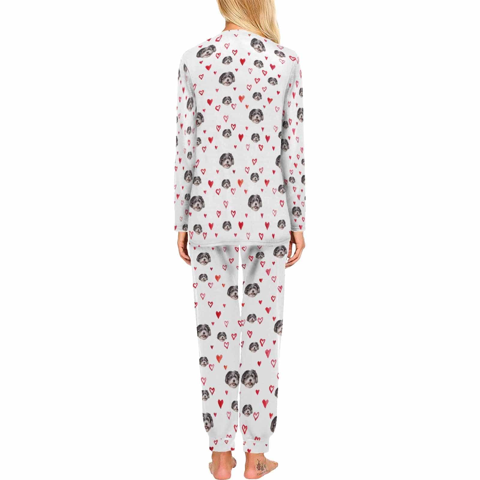 FacePajamas Custom Women's Red Heart Long Crew Neck Pajama Set Valentine's Day with My Special Sweetheart