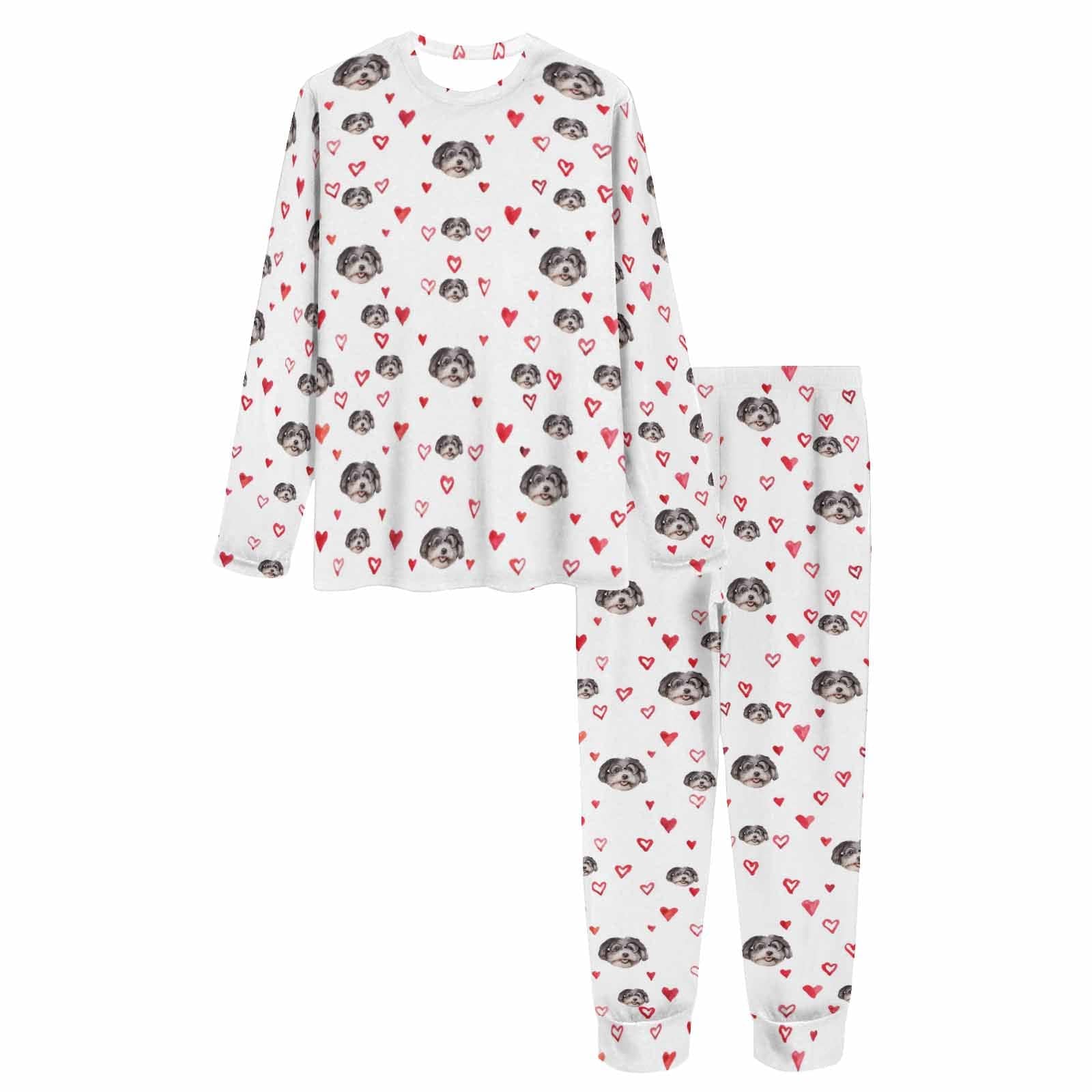 FacePajamas Custom Women's Red Heart Long Crew Neck Pajama Set Valentine's Day with My Special Sweetheart