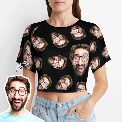 FacePajamas Womens Short Set-SDS Custom Women's Short Sleeved Navel Exposed Sleepwear Black Personalized Seamless Face Sleepwear Shorts