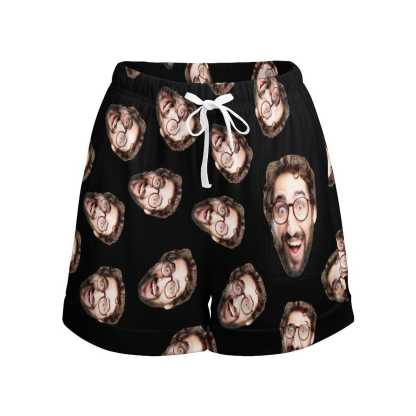 FacePajamas Womens Short Set-SDS Custom Women's Short Sleeved Navel Exposed Sleepwear Black Personalized Seamless Face Sleepwear Shorts