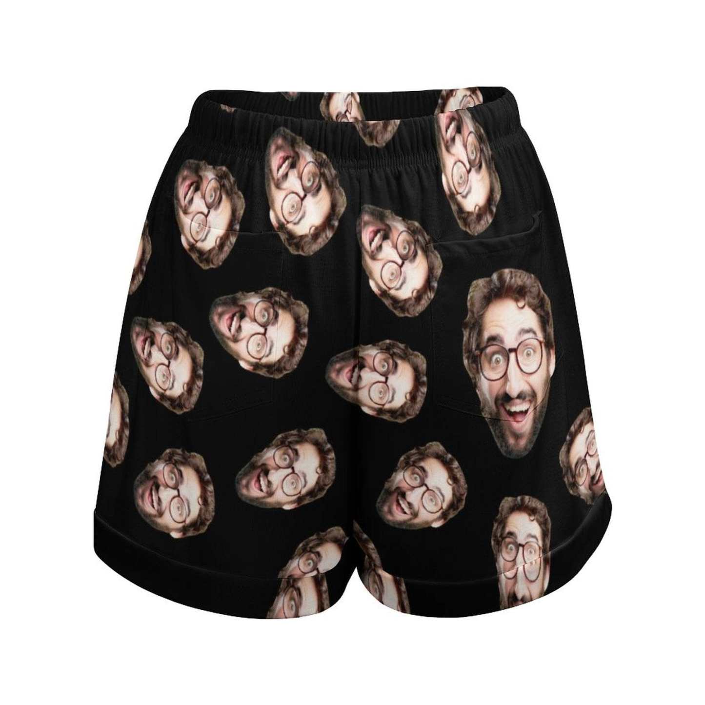 FacePajamas Womens Short Set-SDS Custom Women's Short Sleeved Navel Exposed Sleepwear Black Personalized Seamless Face Sleepwear Shorts