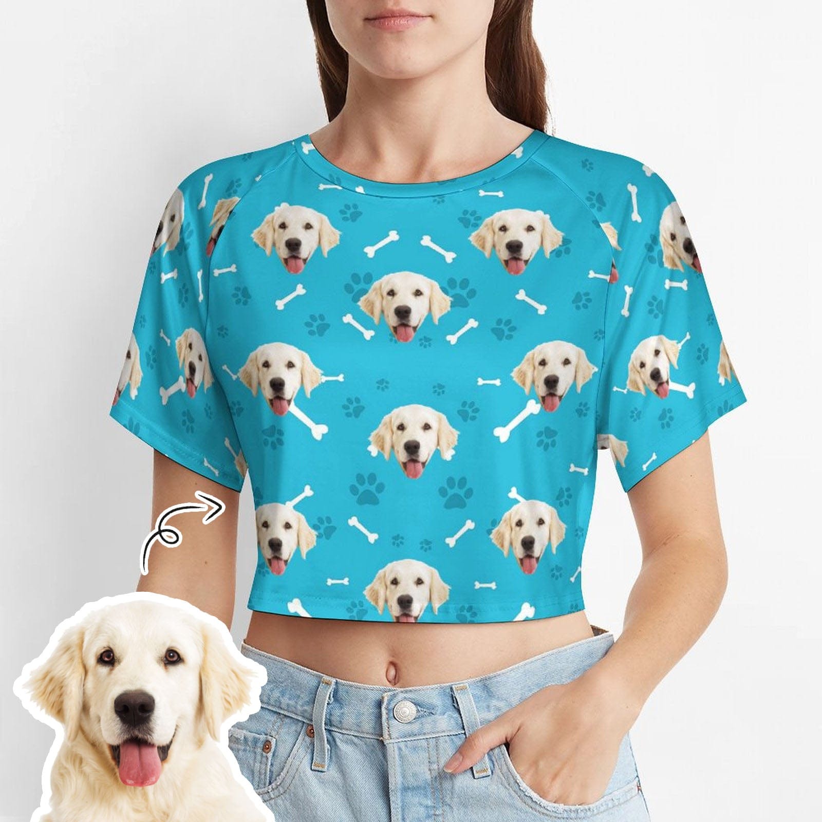FacePajamas Womens Short Set-SDS Custom Women's Short Sleeved Navel Exposed Sleepwear Dog Smiley Face Personalized Seamless Face Sleepwear Shorts