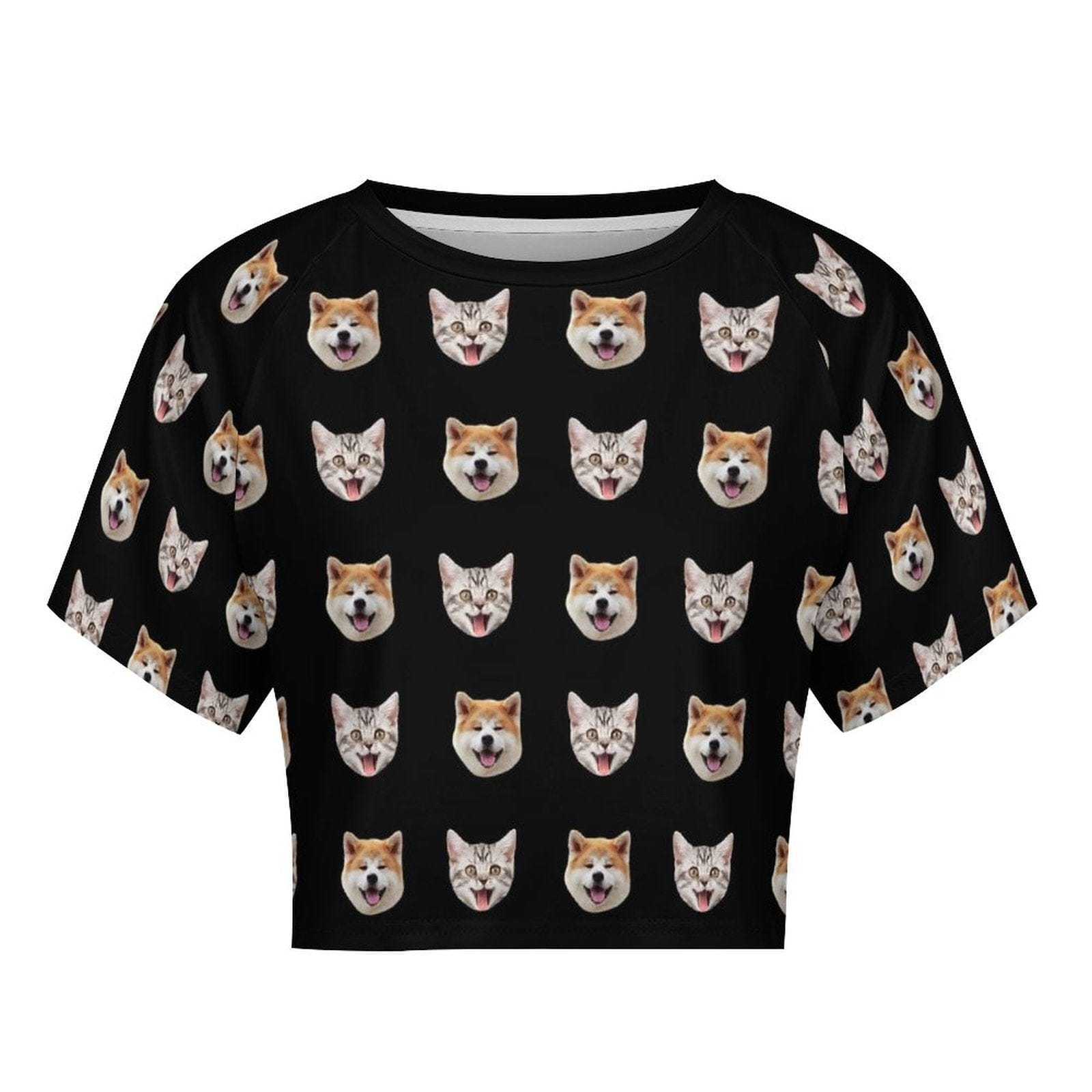 FacePajamas Womens Short Set-SDS Custom Women's Short Sleeved Navel Exposed Sleepwear Pet Face Cat Dog Personalized Seamless Face Sleepwear Shorts