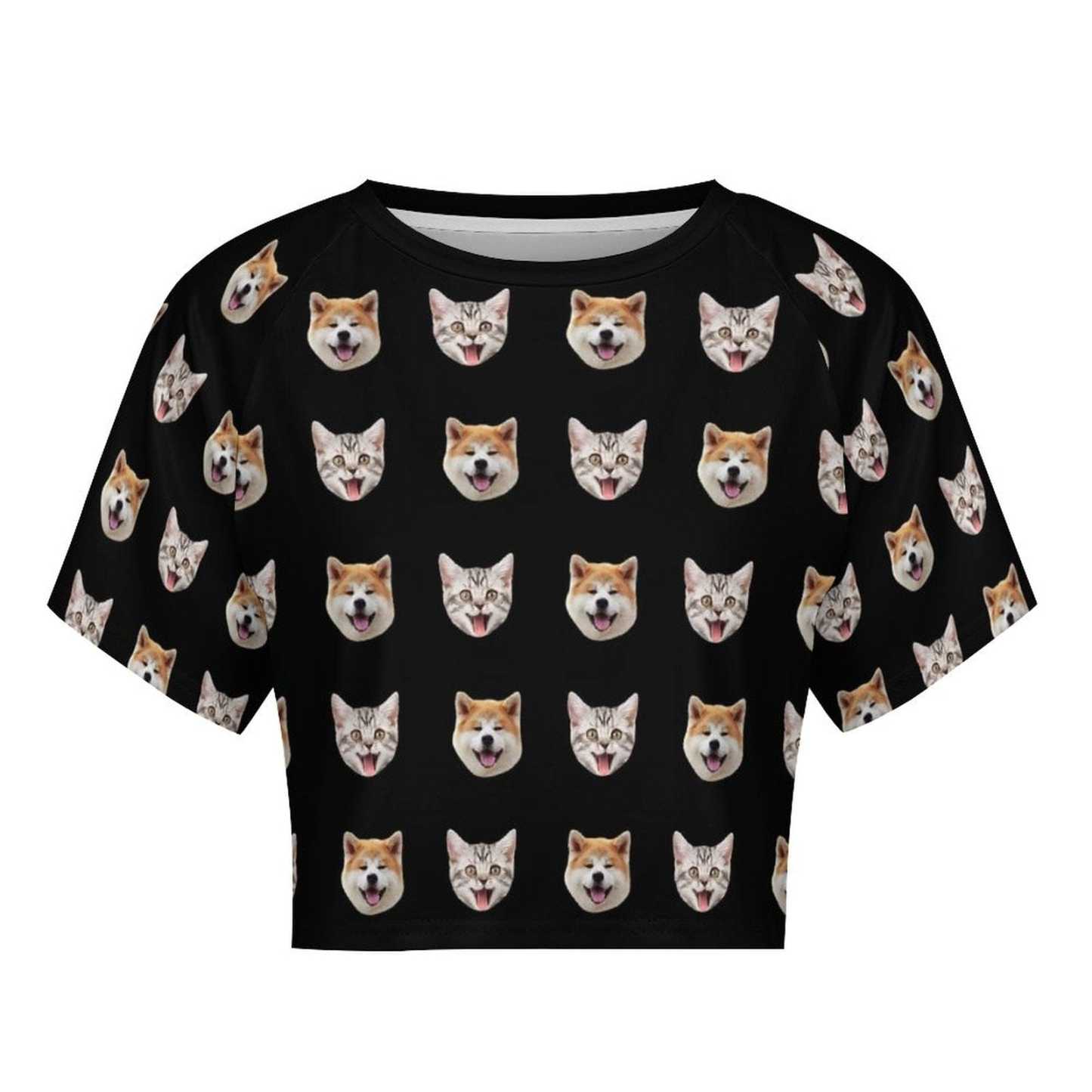 FacePajamas Womens Short Set-SDS Custom Women's Short Sleeved Navel Exposed Sleepwear Pet Face Cat Dog Personalized Seamless Face Sleepwear Shorts