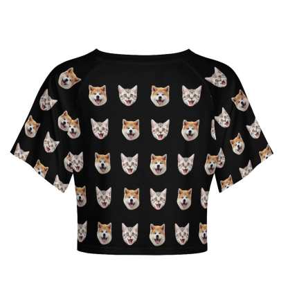FacePajamas Womens Short Set-SDS Custom Women's Short Sleeved Navel Exposed Sleepwear Pet Face Cat Dog Personalized Seamless Face Sleepwear Shorts