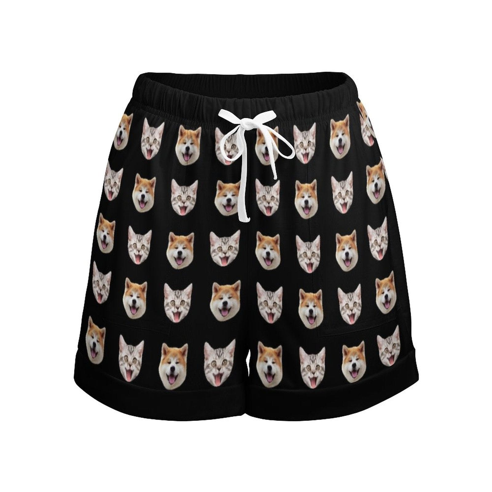 FacePajamas Womens Short Set-SDS Custom Women's Short Sleeved Navel Exposed Sleepwear Pet Face Cat Dog Personalized Seamless Face Sleepwear Shorts