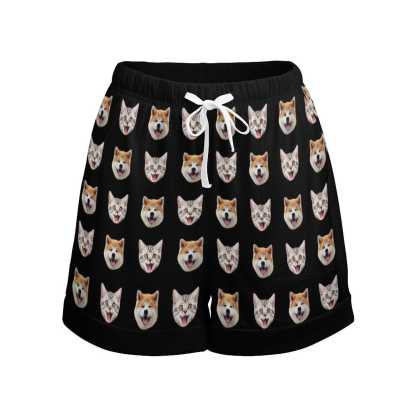 FacePajamas Womens Short Set-SDS Custom Women's Short Sleeved Navel Exposed Sleepwear Pet Face Cat Dog Personalized Seamless Face Sleepwear Shorts