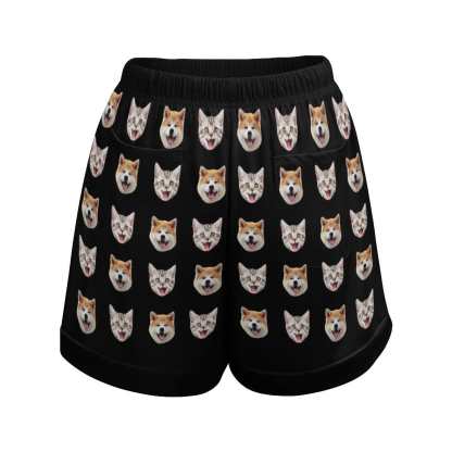 FacePajamas Womens Short Set-SDS Custom Women's Short Sleeved Navel Exposed Sleepwear Pet Face Cat Dog Personalized Seamless Face Sleepwear Shorts