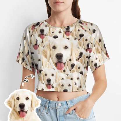 FacePajamas Womens Short Set-SDS Custom Women's Short Sleeved Navel Exposed Sleepwear Pet Face My Lovely Dog Personalized Seamless Face Sleepwear Shorts