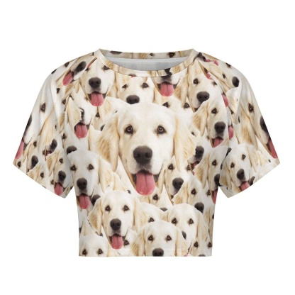 FacePajamas Womens Short Set-SDS Custom Women's Short Sleeved Navel Exposed Sleepwear Pet Face My Lovely Dog Personalized Seamless Face Sleepwear Shorts