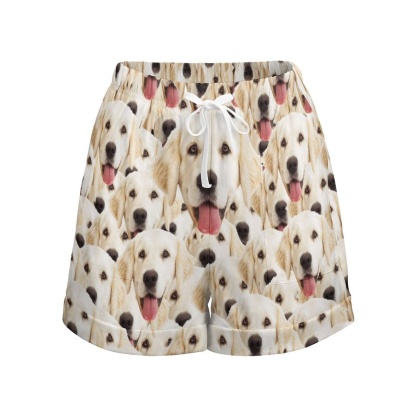 FacePajamas Womens Short Set-SDS Custom Women's Short Sleeved Navel Exposed Sleepwear Pet Face My Lovely Dog Personalized Seamless Face Sleepwear Shorts