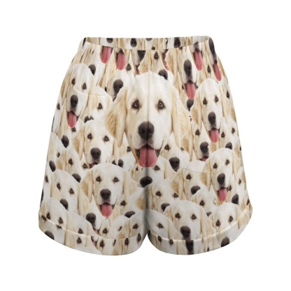 FacePajamas Womens Short Set-SDS Custom Women's Short Sleeved Navel Exposed Sleepwear Pet Face My Lovely Dog Personalized Seamless Face Sleepwear Shorts